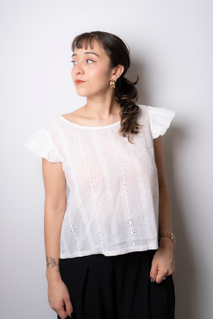 Polera Broderie espalda escotada - Blanco
