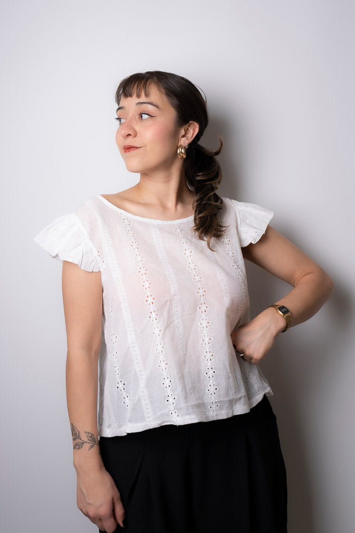 Polera Broderie espalda escotada - Blanco