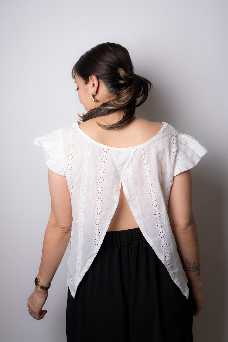 Polera Broderie espalda escotada - Blanco