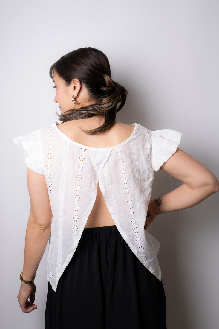 Polera Broderie espalda escotada - Blanco