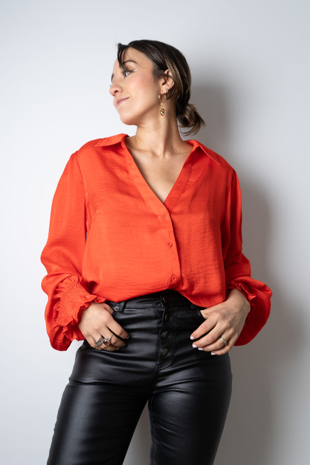 Blusa de satín Rafaela - Naranja
