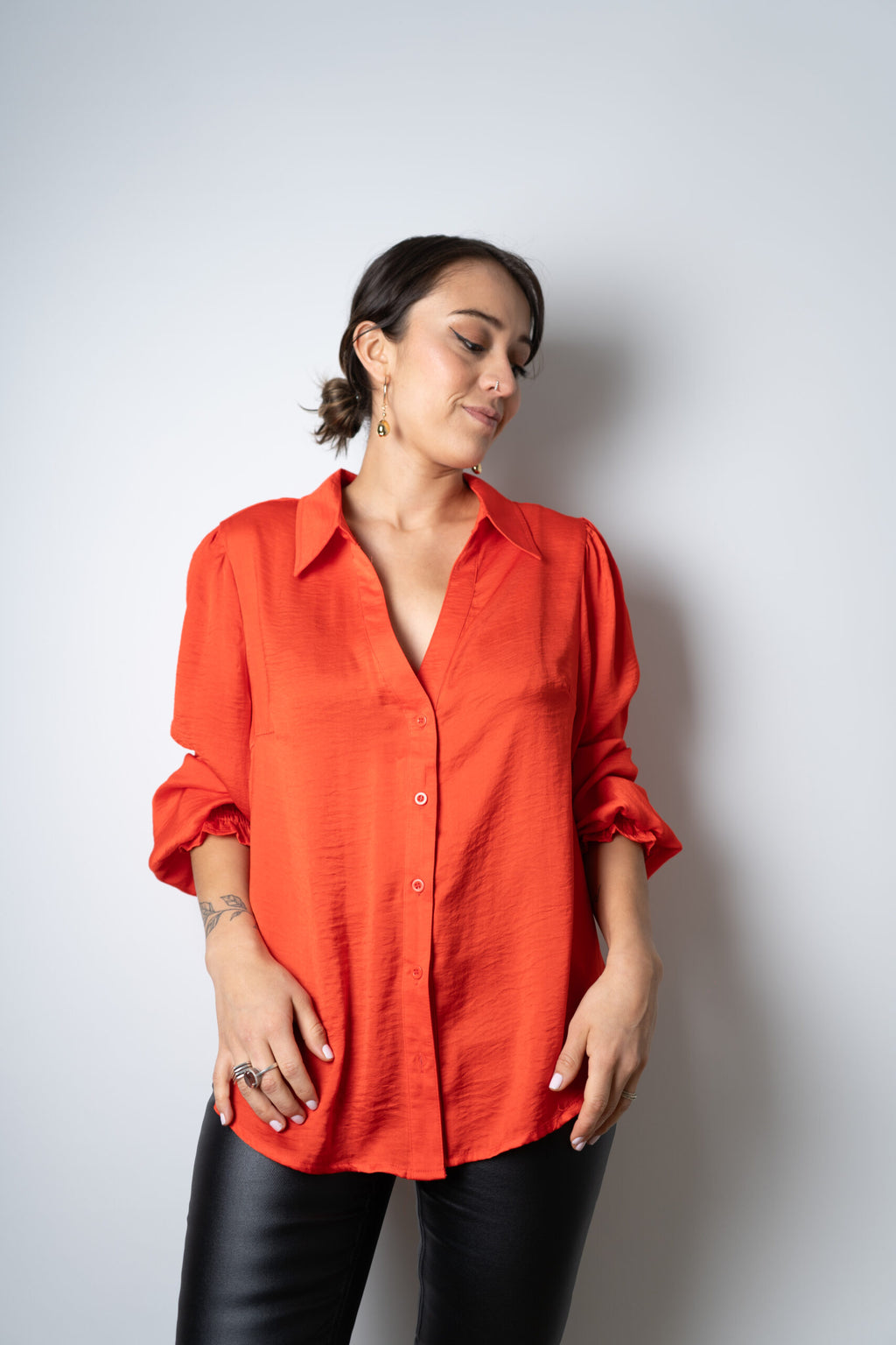 Blusa de satín Rafaela - Naranja