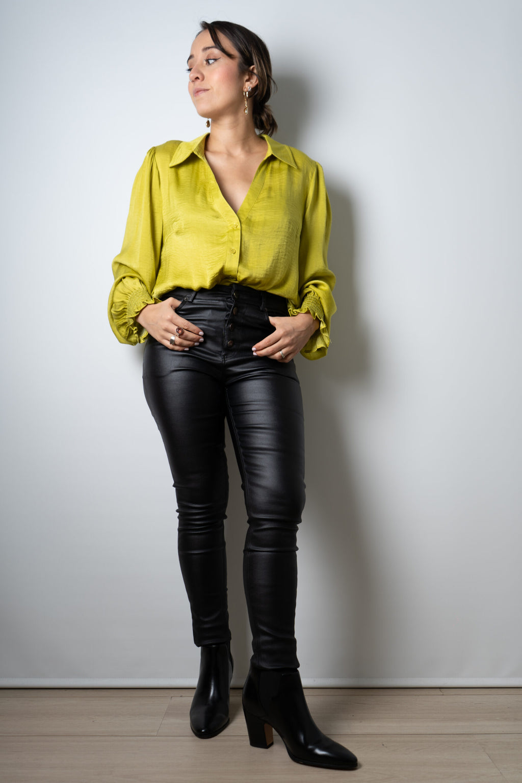 Blusa de satín Rafaela - Verde limón