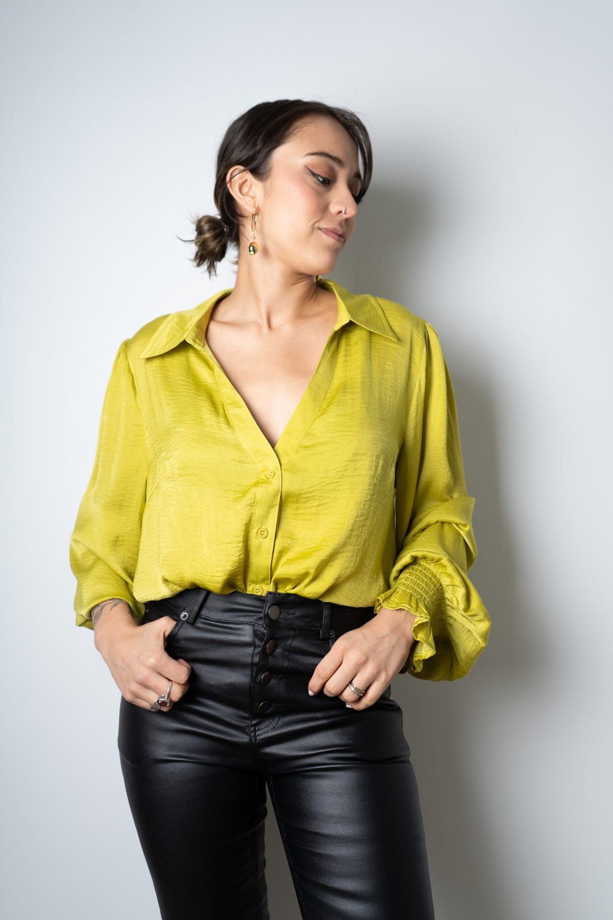 Blusa de satín Rafaela - Verde limón