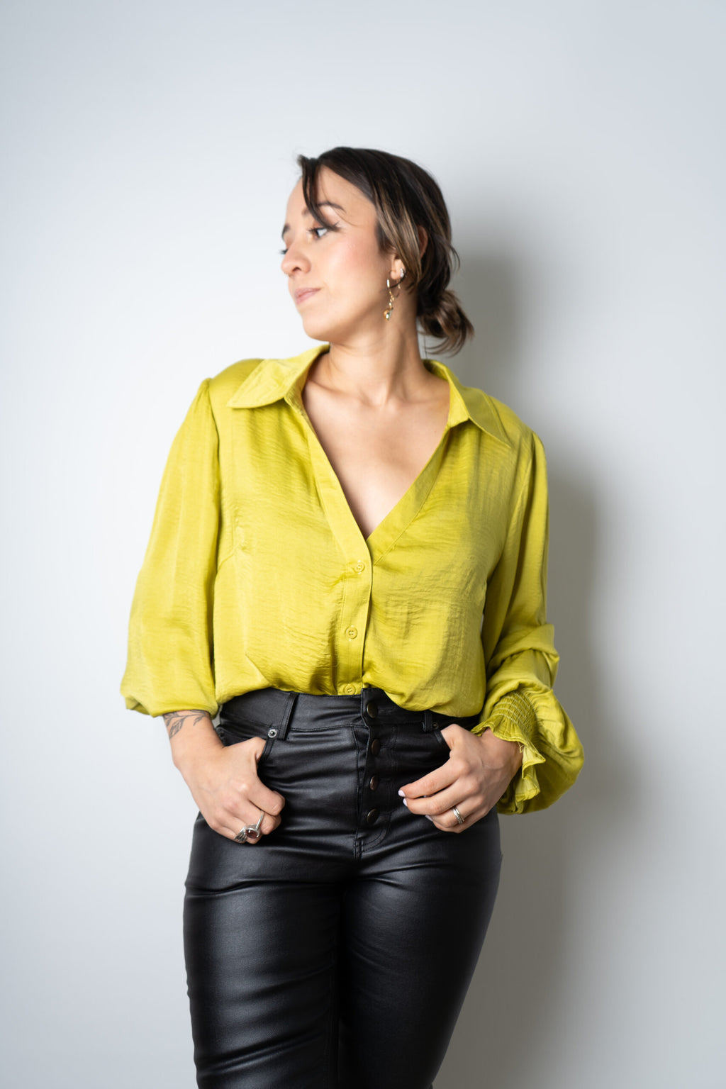 Blusa de satín Rafaela - Verde limón