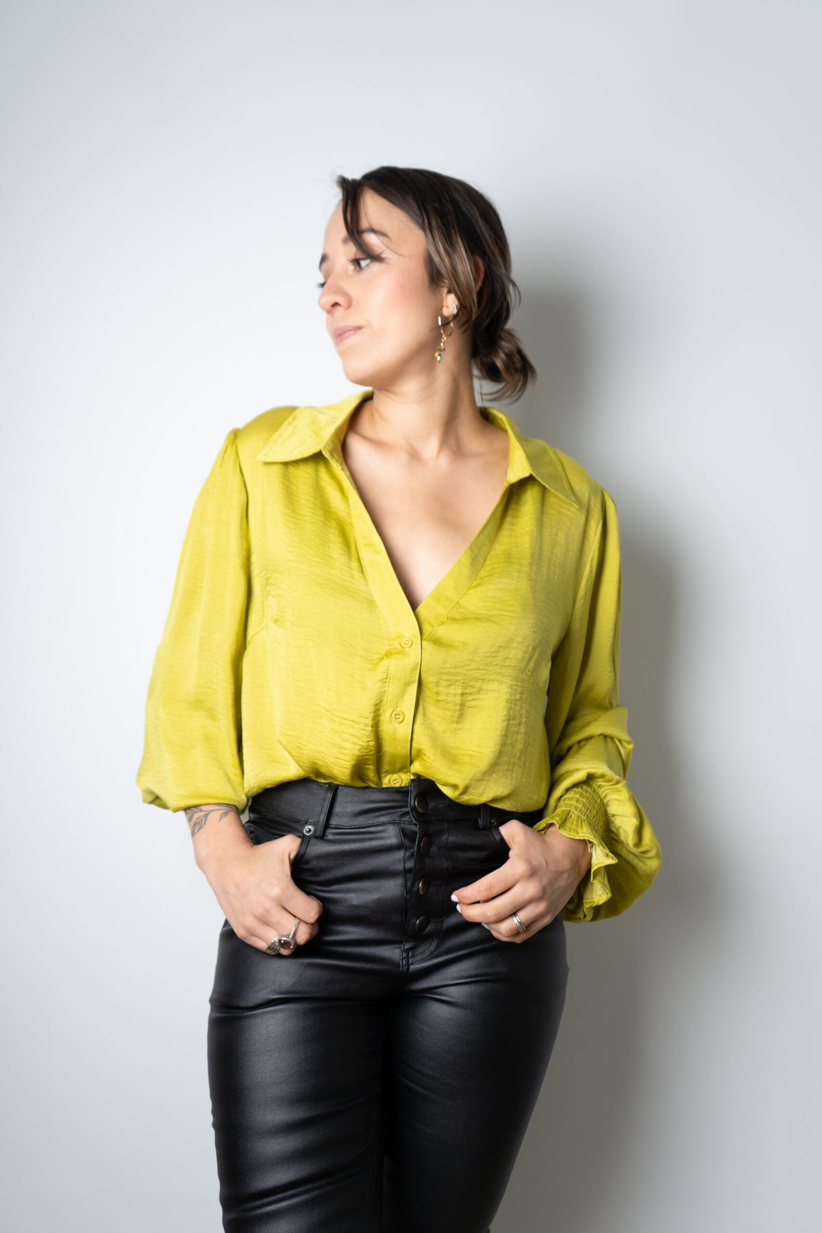 Blusa de satín Rafaela - Verde limón
