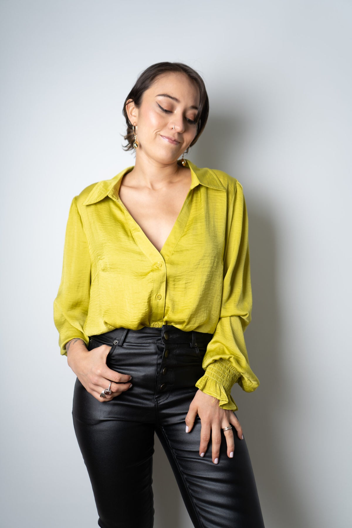 Blusa de satín Rafaela - Verde limón