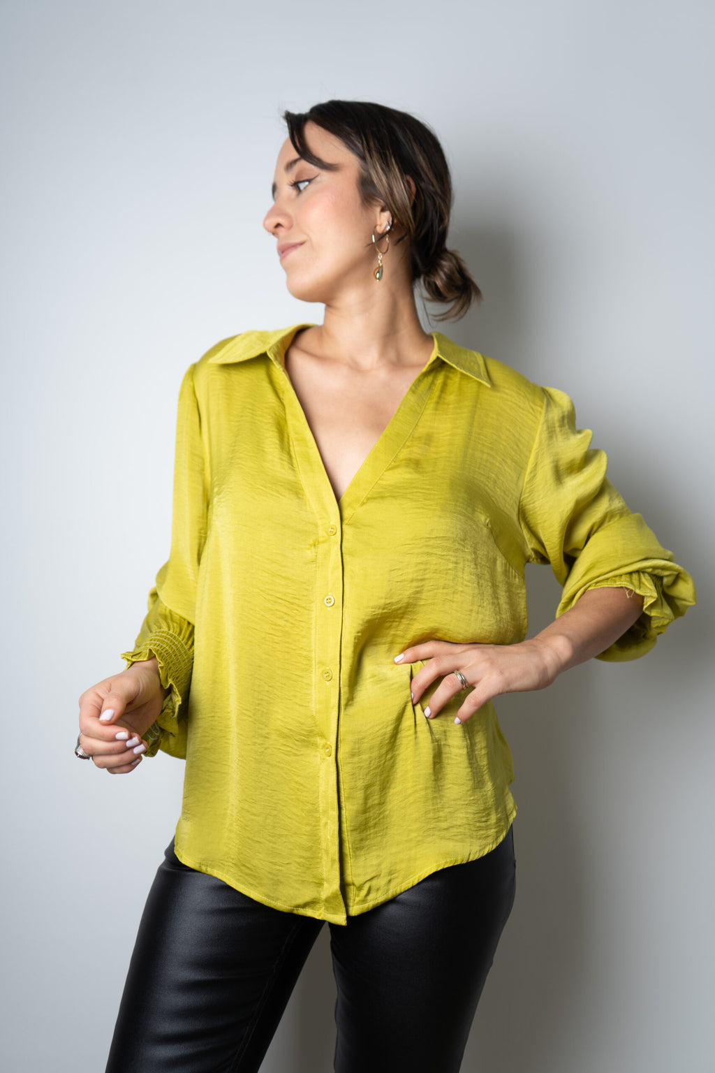 Blusa de satín Rafaela - Verde limón
