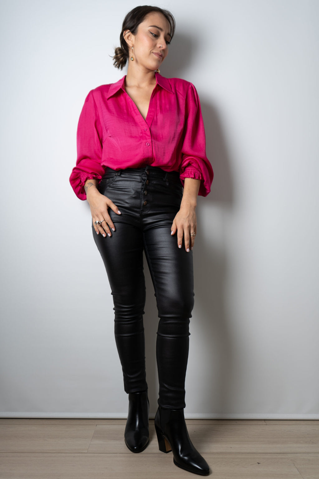 Blusa de satín Rafaela - Fucsia