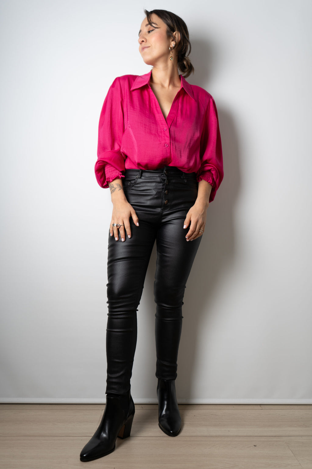 Blusa de satín Rafaela - Fucsia