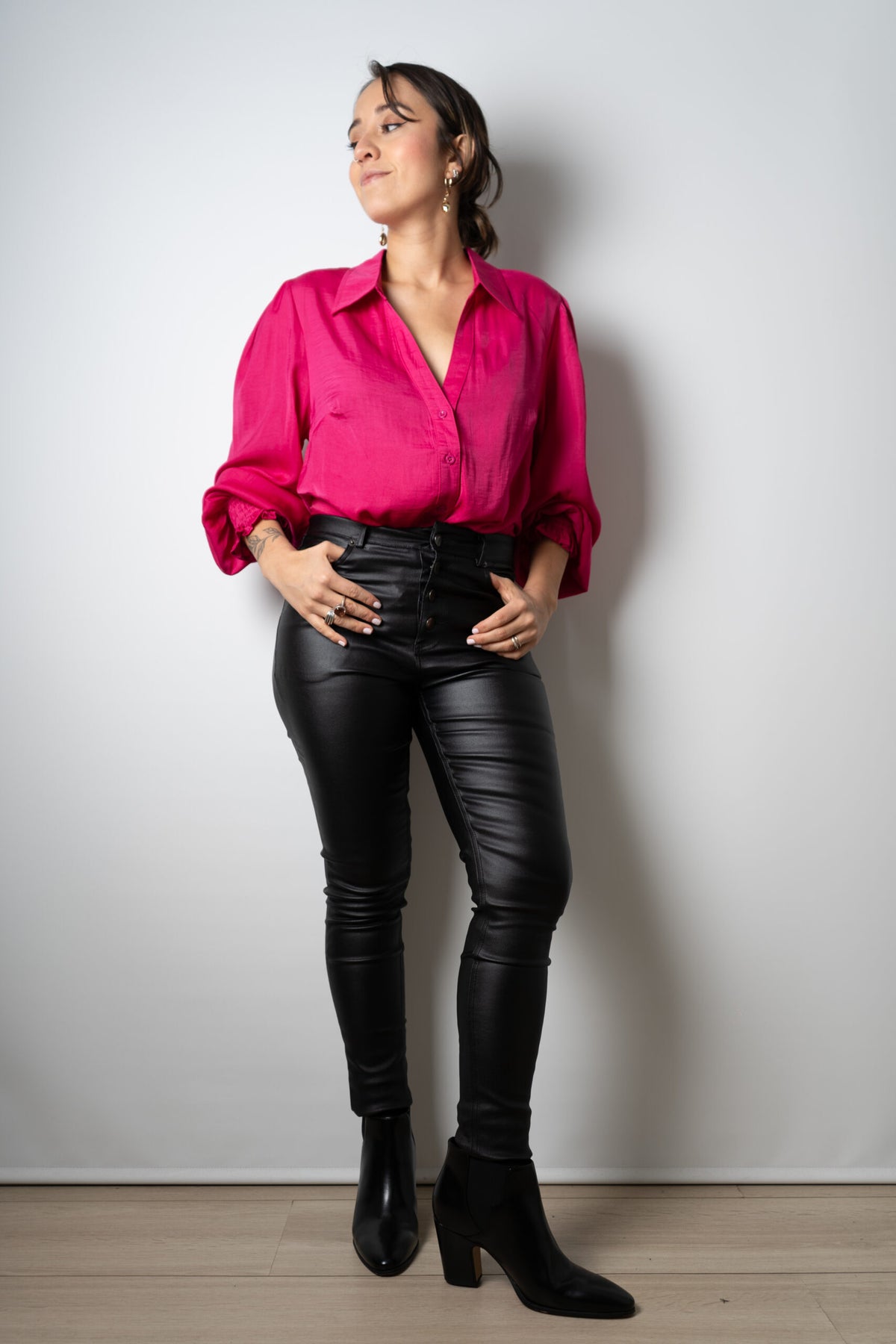 Blusa de satín Rafaela - Fucsia