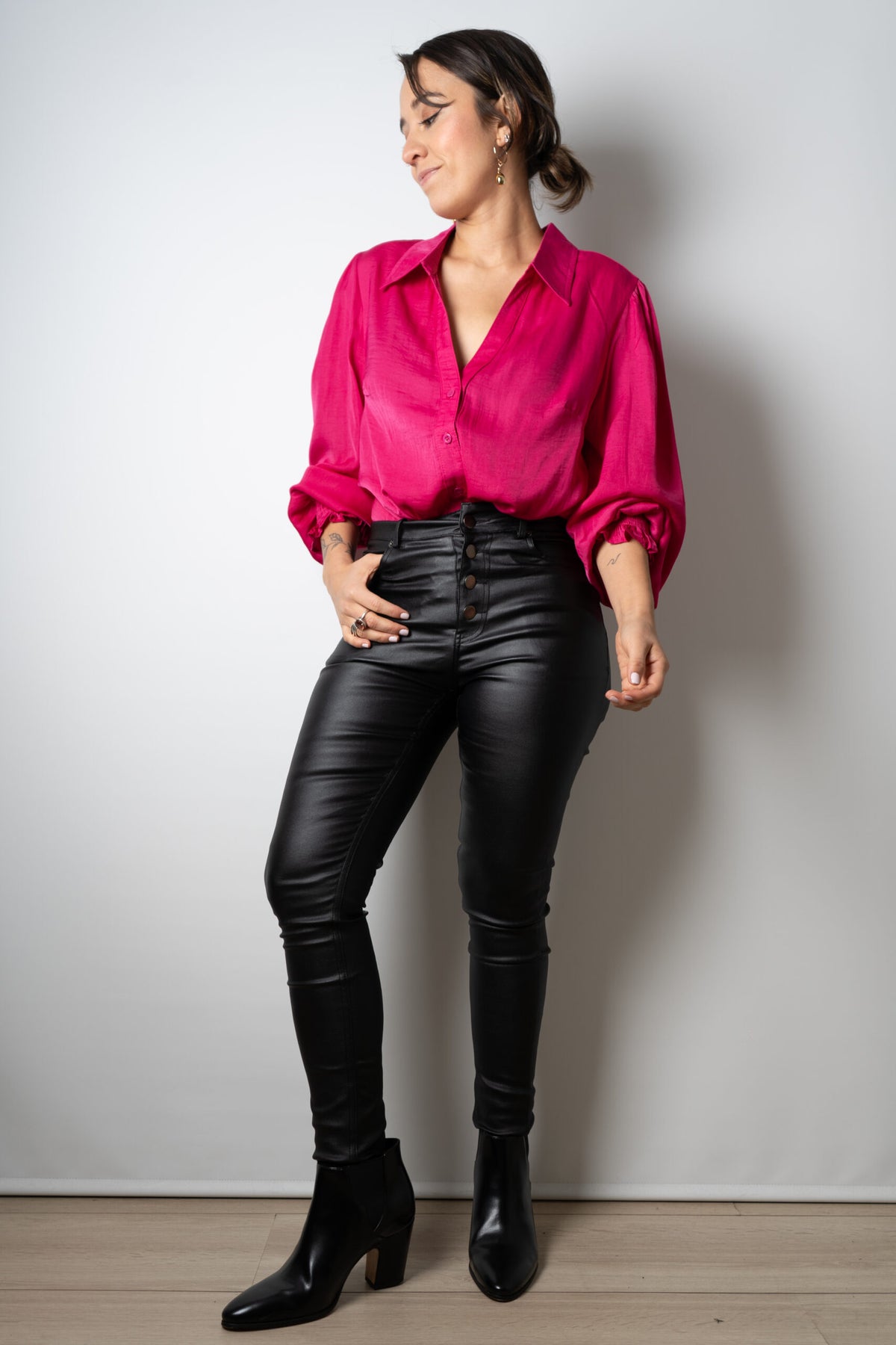 Blusa de satín Rafaela - Fucsia