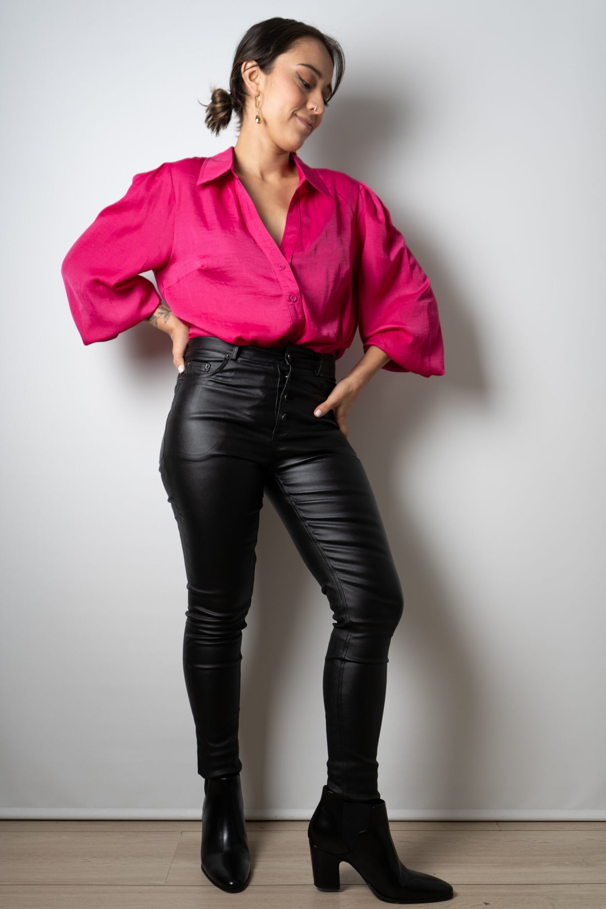 Blusa de satín Rafaela - Fucsia