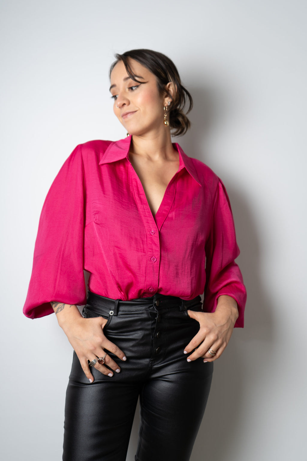 Blusa de satín Rafaela - Fucsia