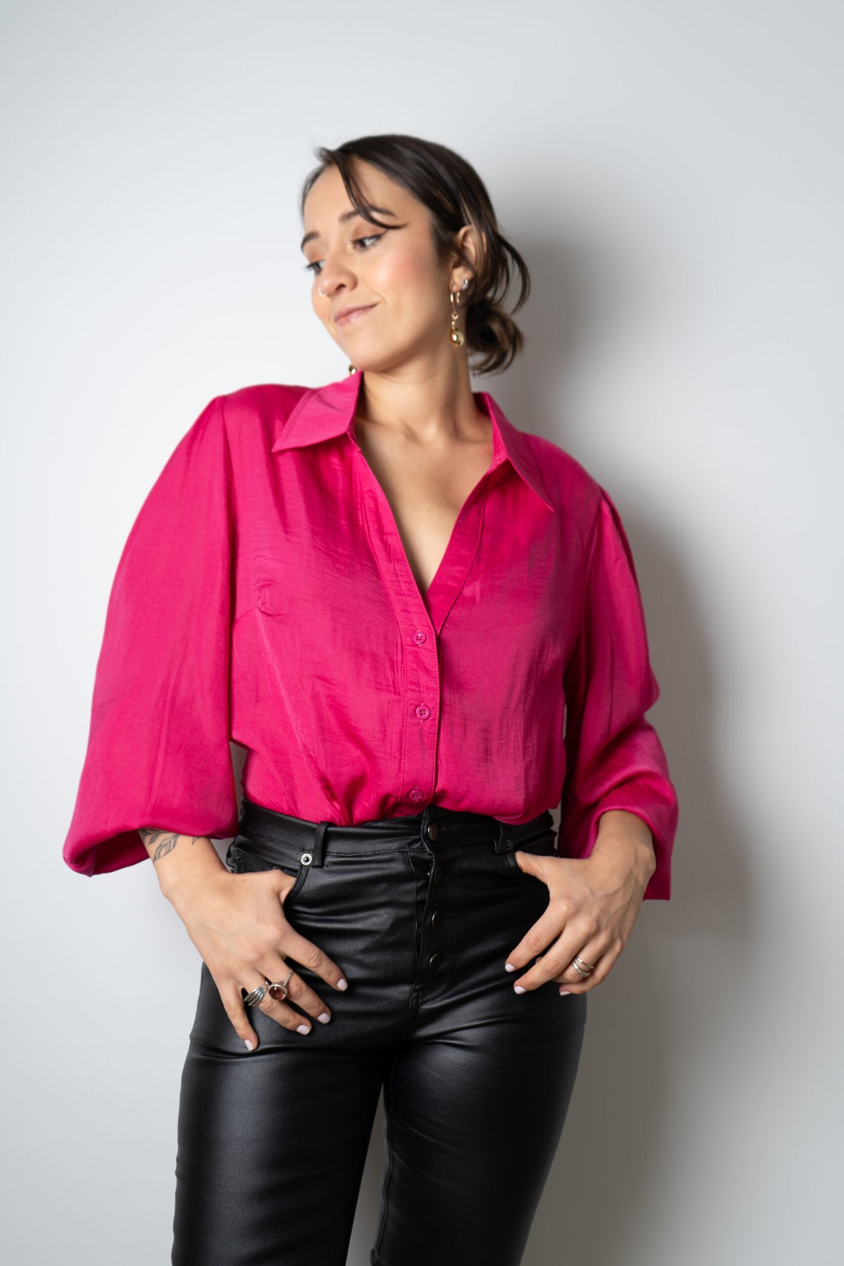 Blusa de satín Rafaela - Fucsia