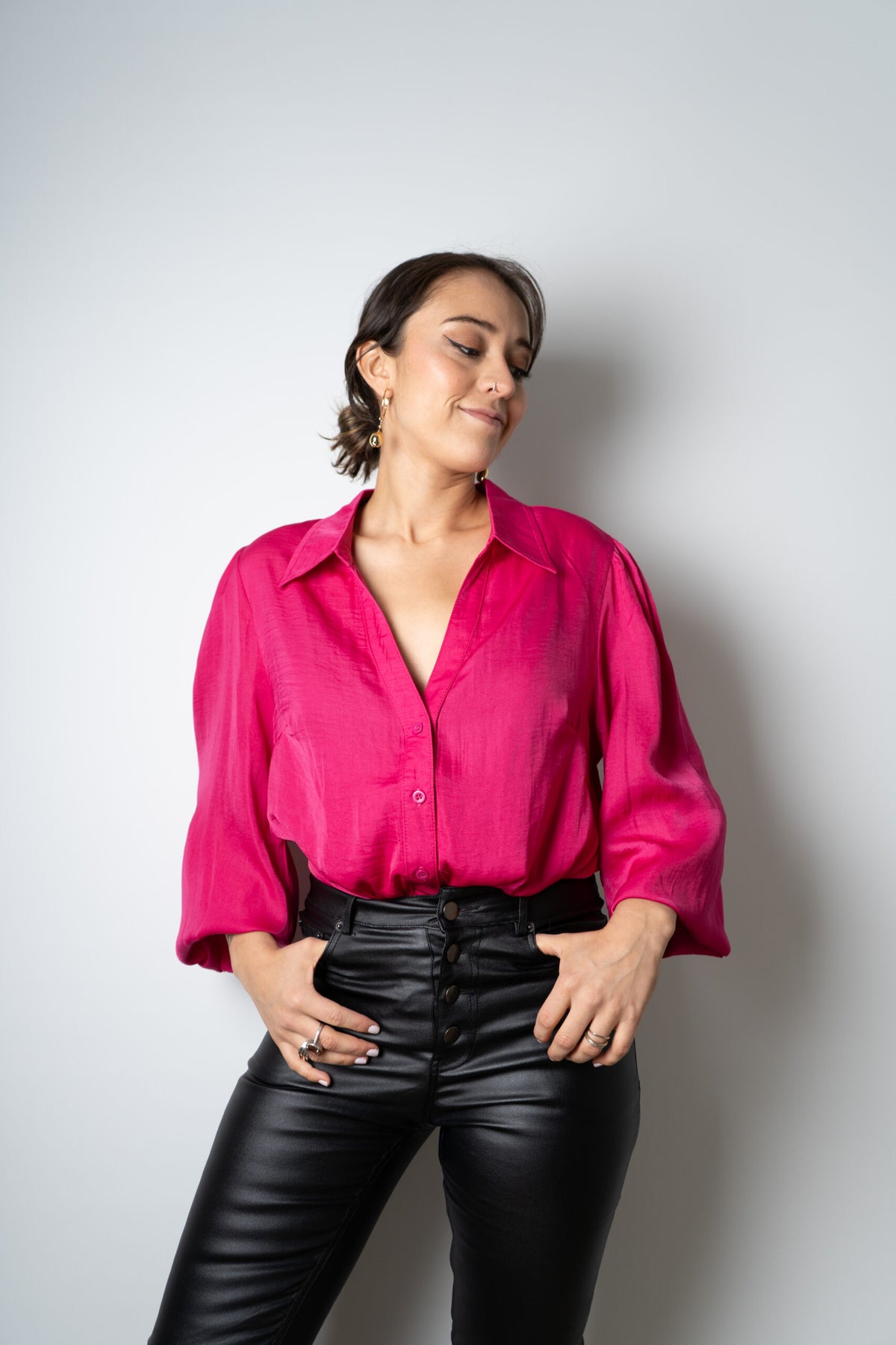 Blusa de satín Rafaela - Fucsia