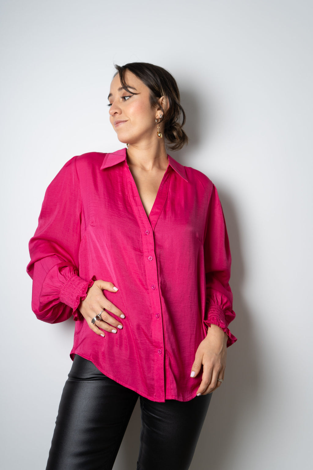 Blusa de satín Rafaela - Fucsia