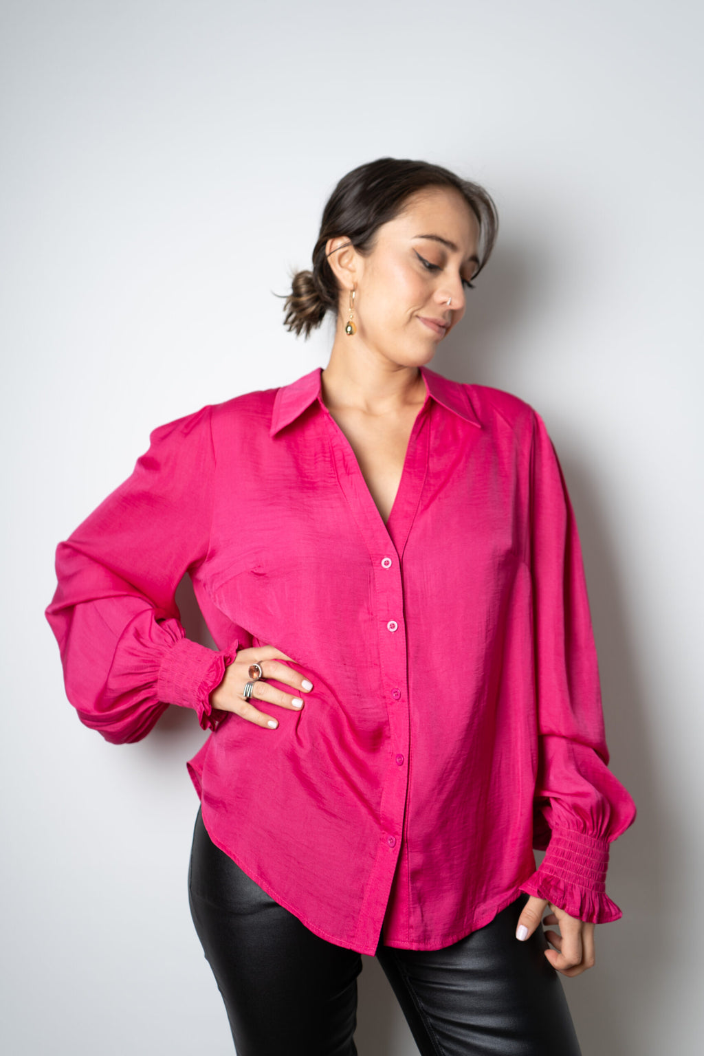 Blusa de satín Rafaela - Fucsia