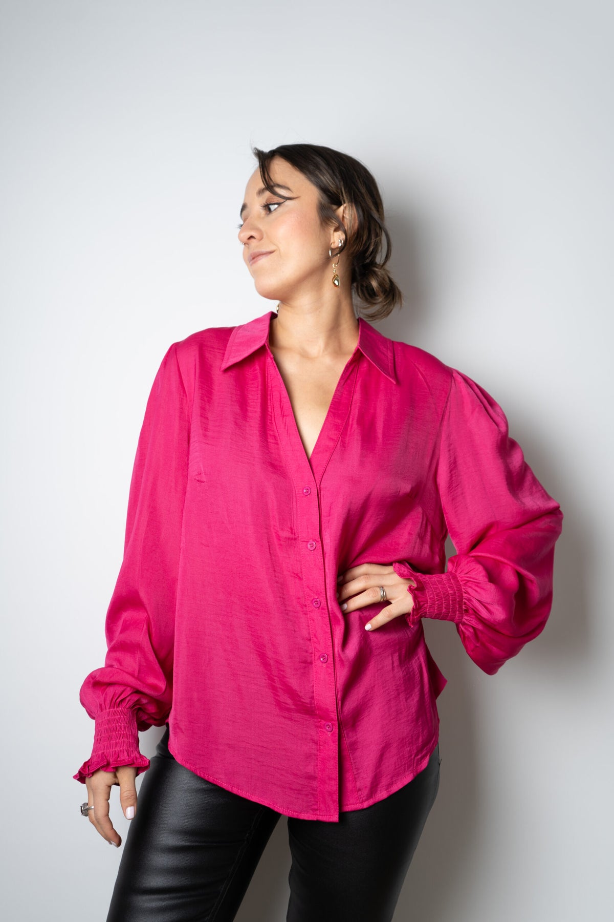 Blusa de satín Rafaela - Fucsia