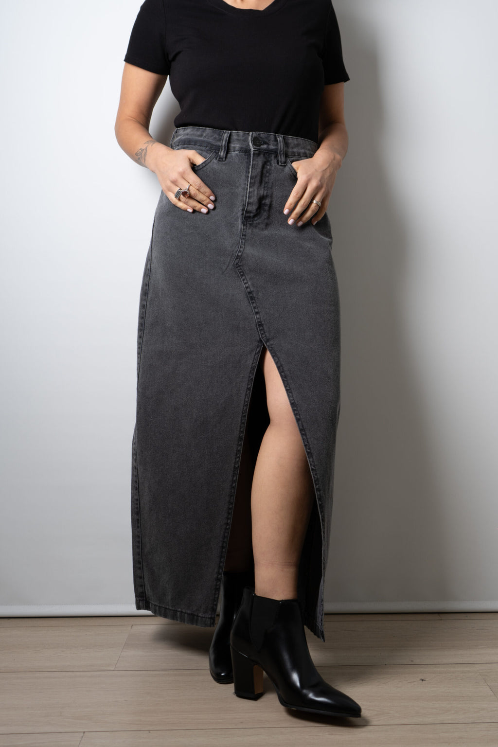 Falda larga de Jeans - Gris