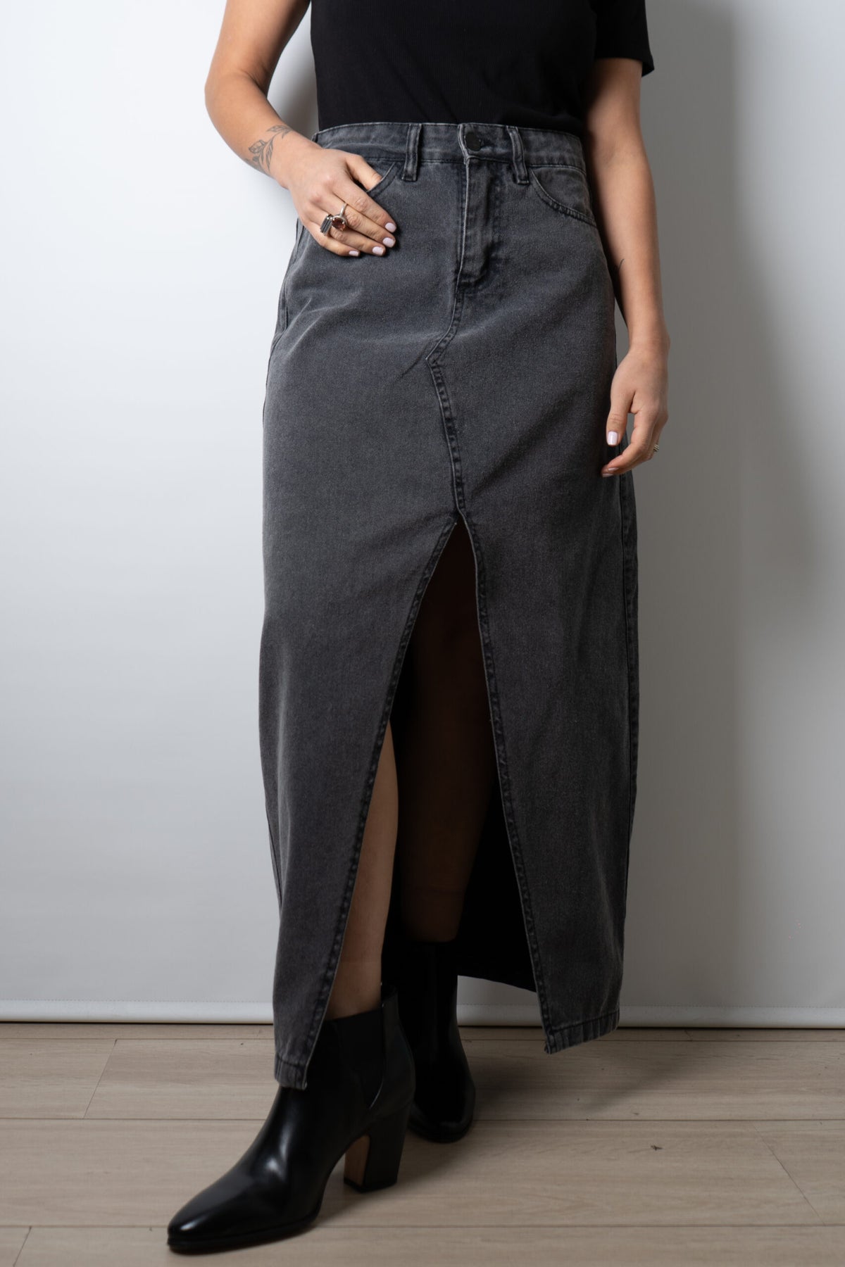 Falda larga de Jeans - Gris