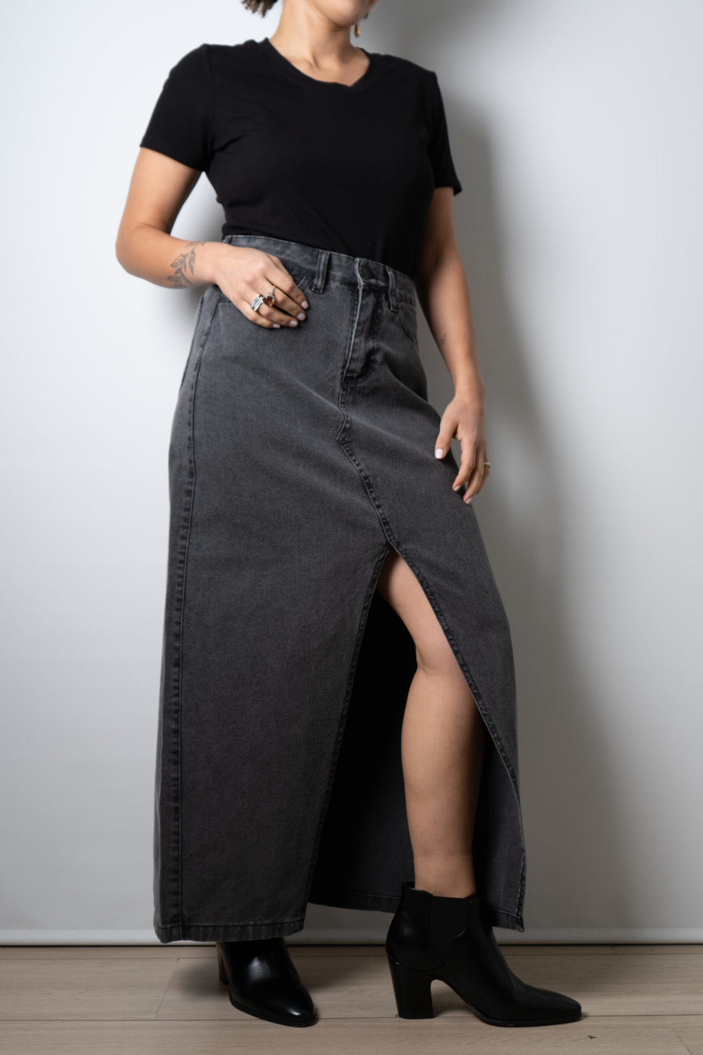 Falda larga de Jeans - Gris