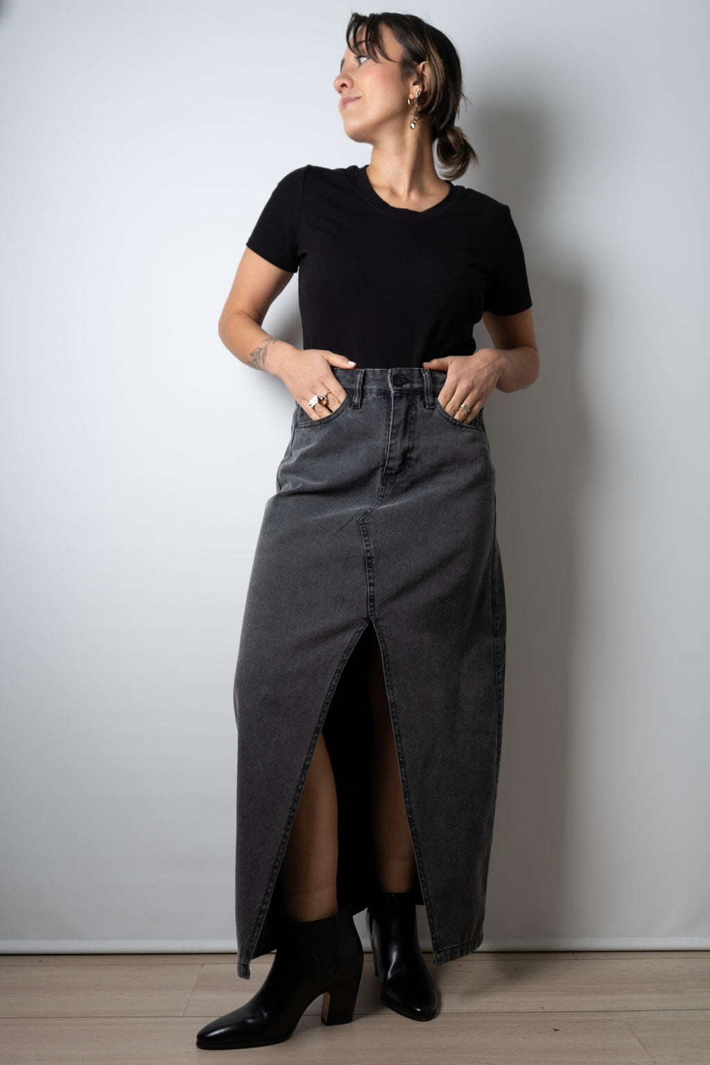 Falda larga de Jeans - Gris