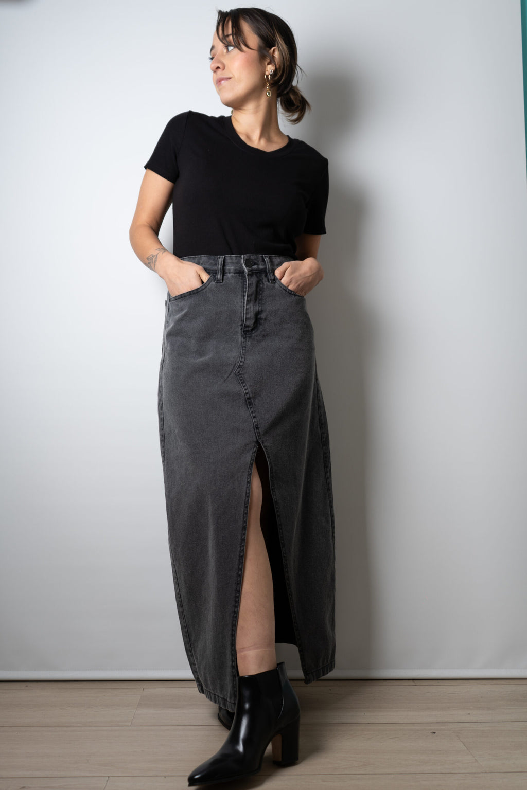 Falda larga de Jeans - Gris