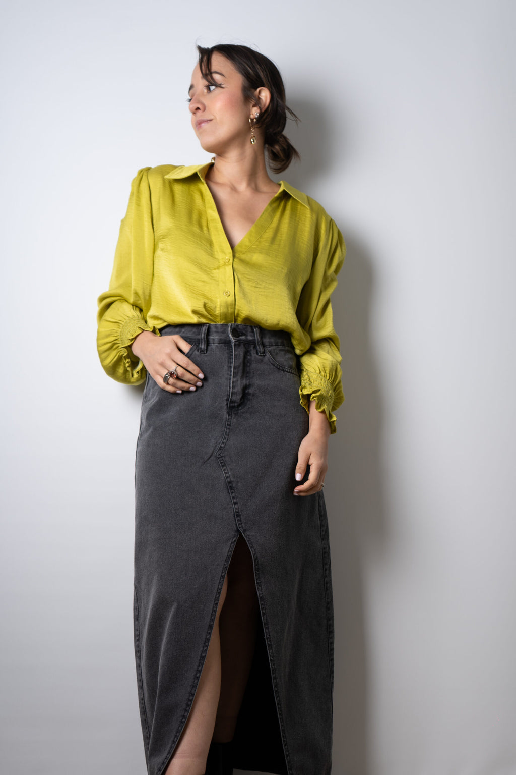 Falda larga de Jeans - Gris