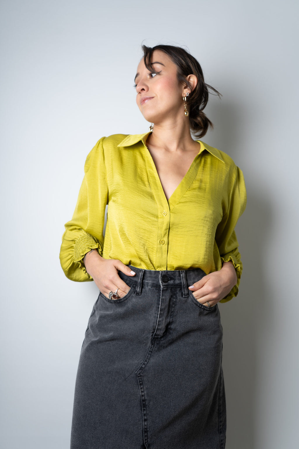 Falda larga de Jeans - Gris