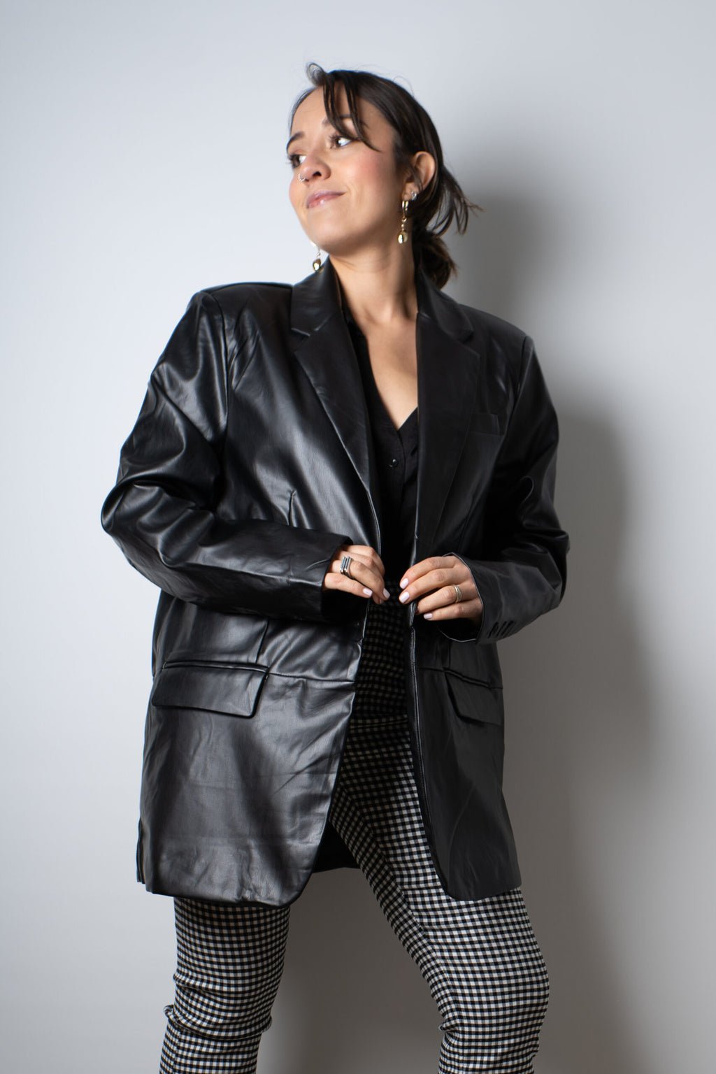 Blazer Ecocuero oversize - Negro