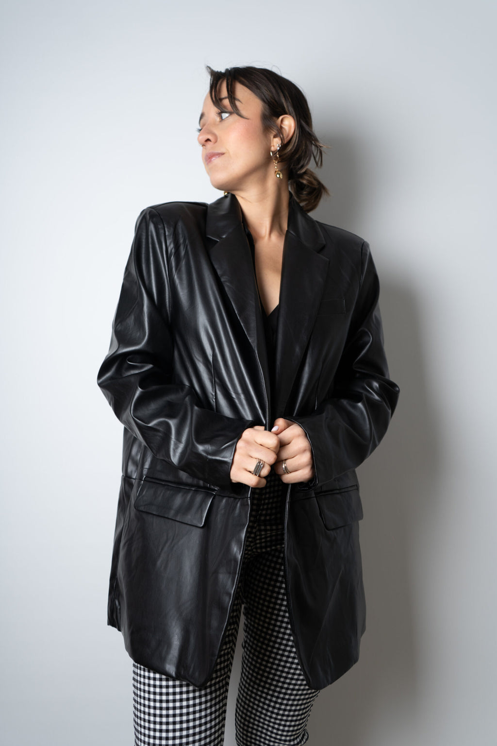 Blazer Ecocuero oversize - Negro