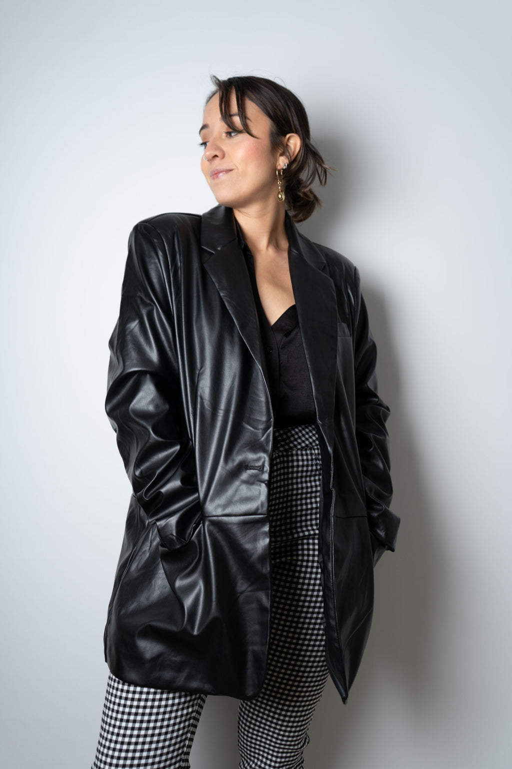 Blazer Ecocuero oversize - Negro