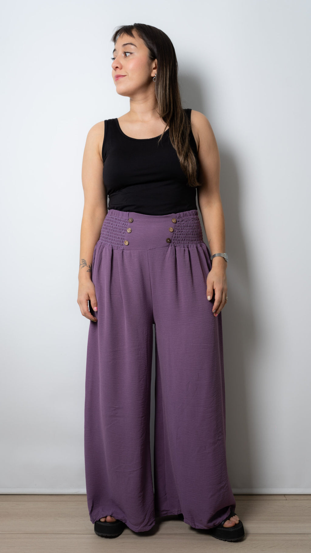 Pantalon panal con botones - morado