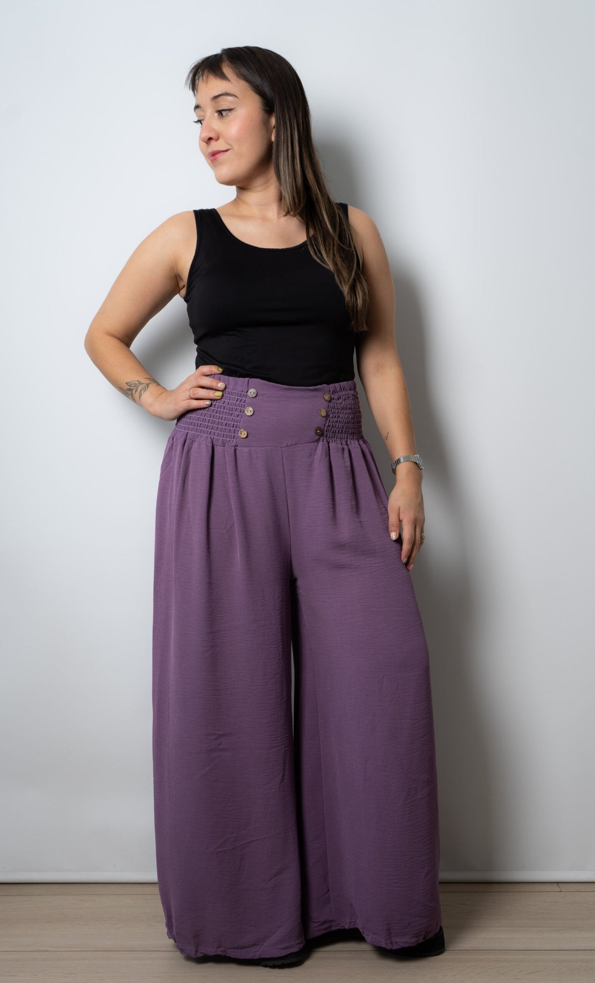 Pantalon panal con botones - morado