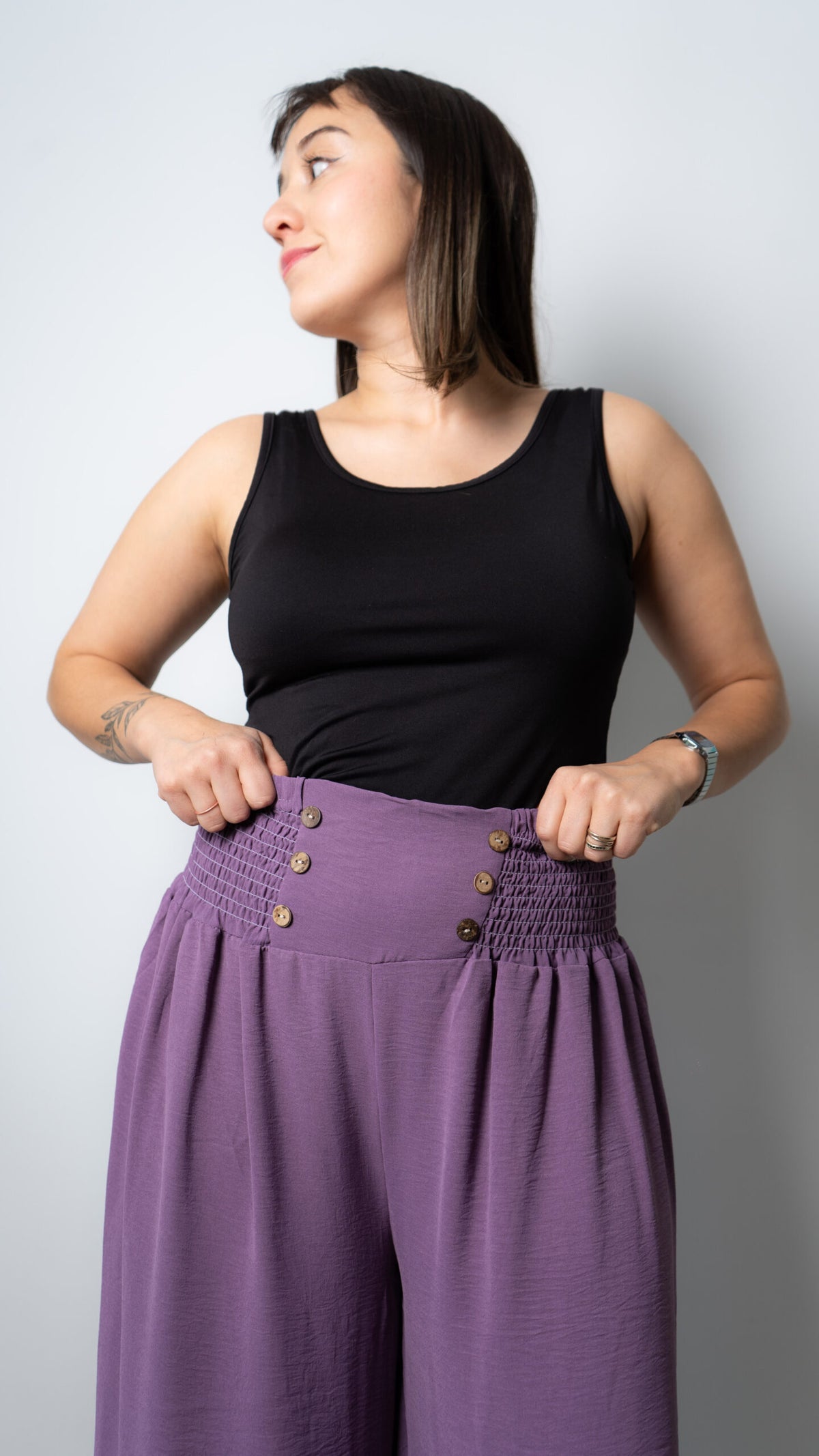 Pantalon panal con botones - morado