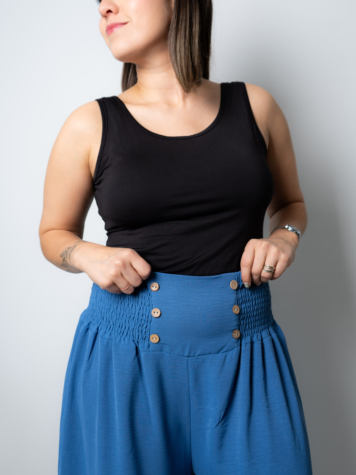 Pantalon panal con botones - Azul