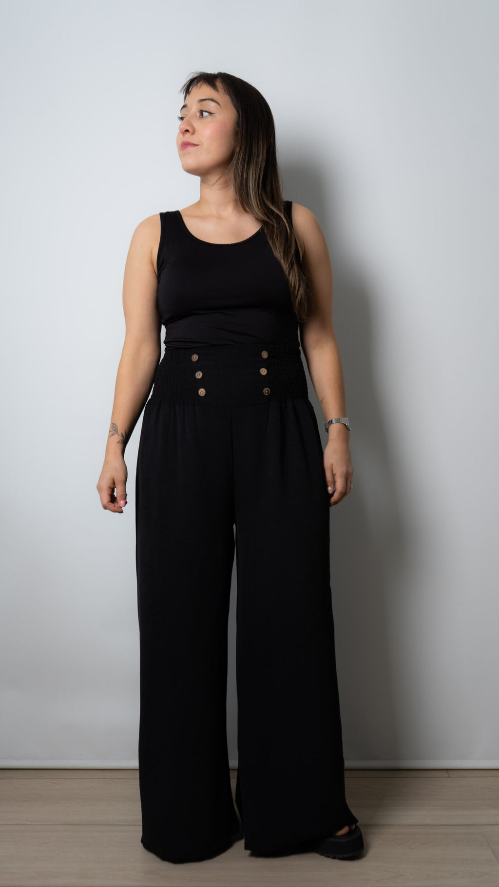 Pantalon panal con botones - Negro