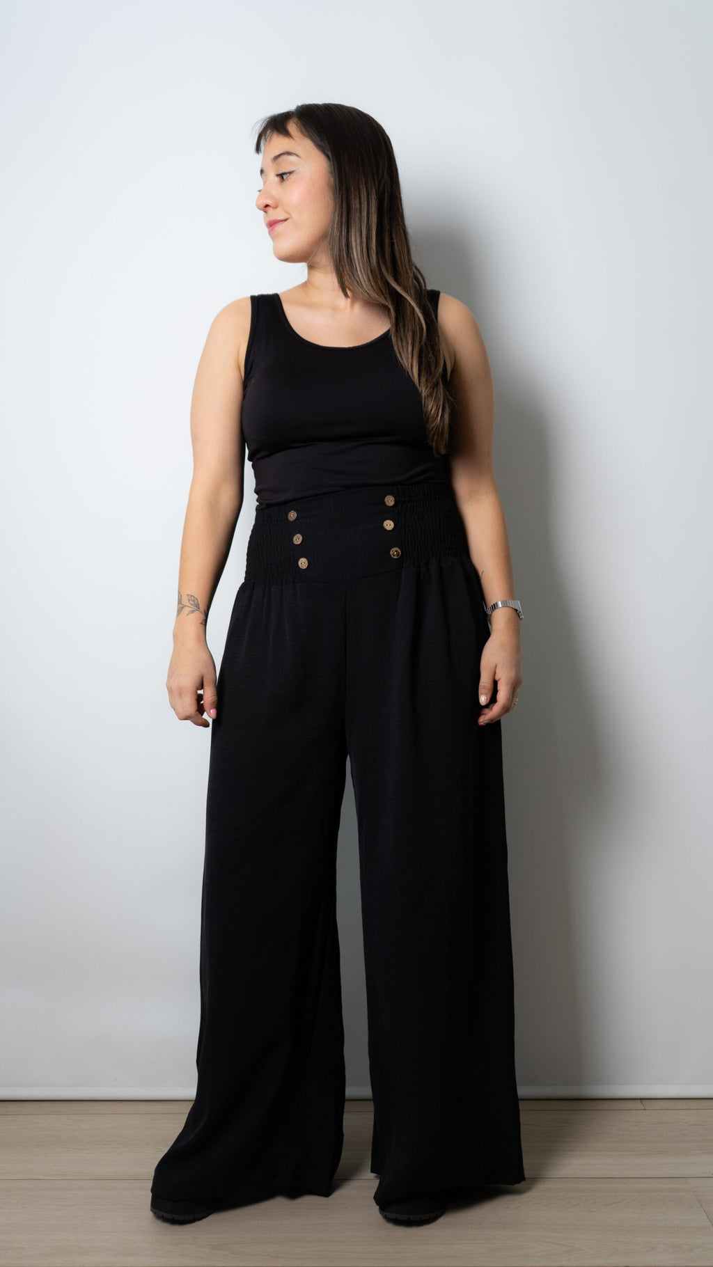 Pantalon panal con botones - Negro