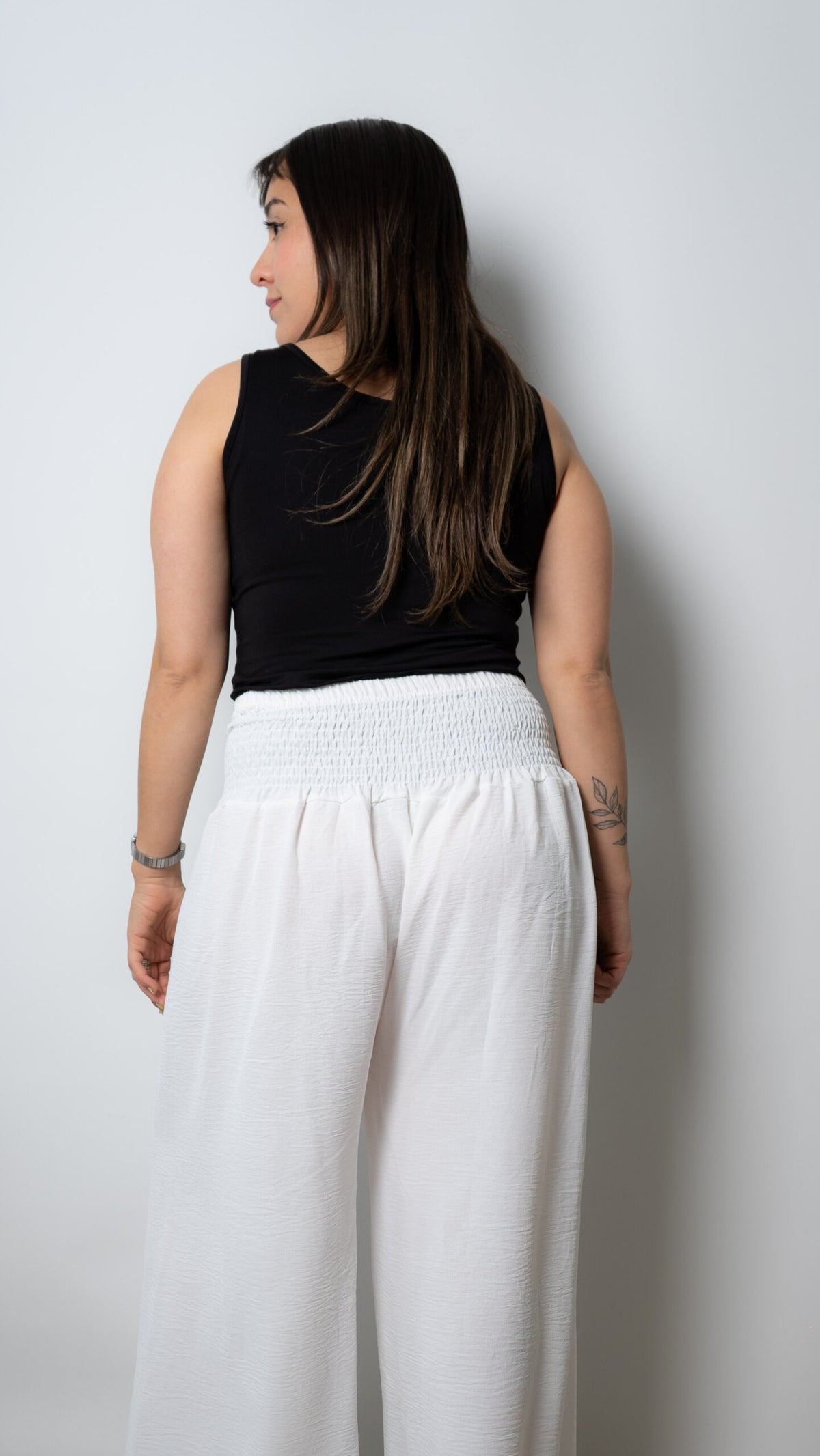 Pantalon panal con botones - Blanco