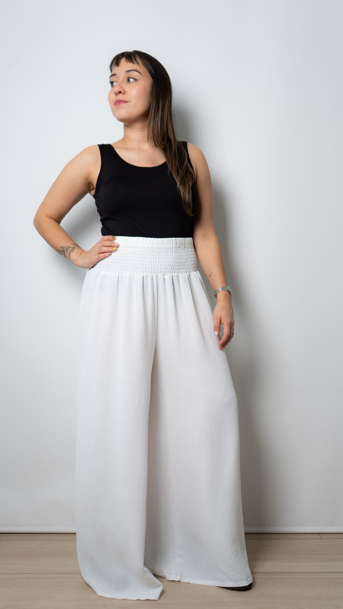 Pantalon palazo panal - Blanco