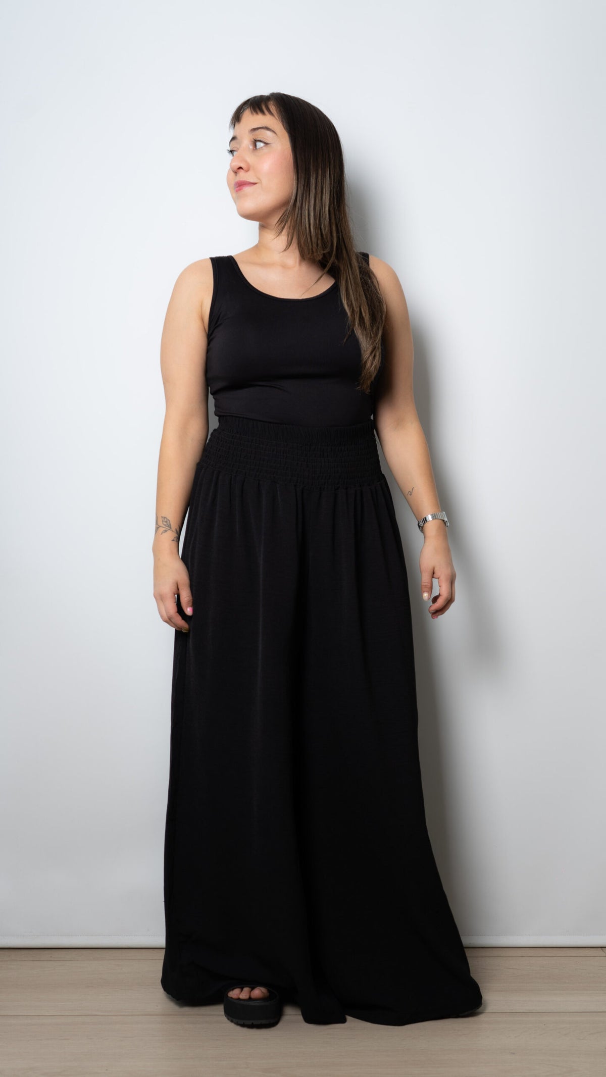 Pantalon palazo panal - Negro