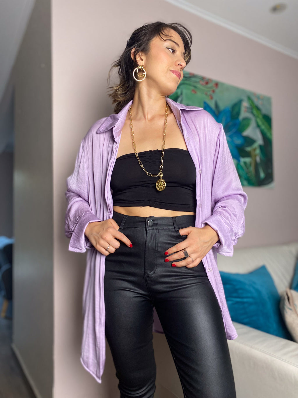Blusa satín delgadita - Lila