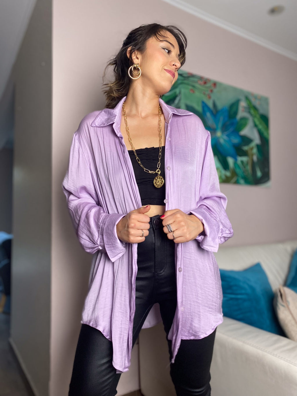 Blusa satín delgadita - Lila