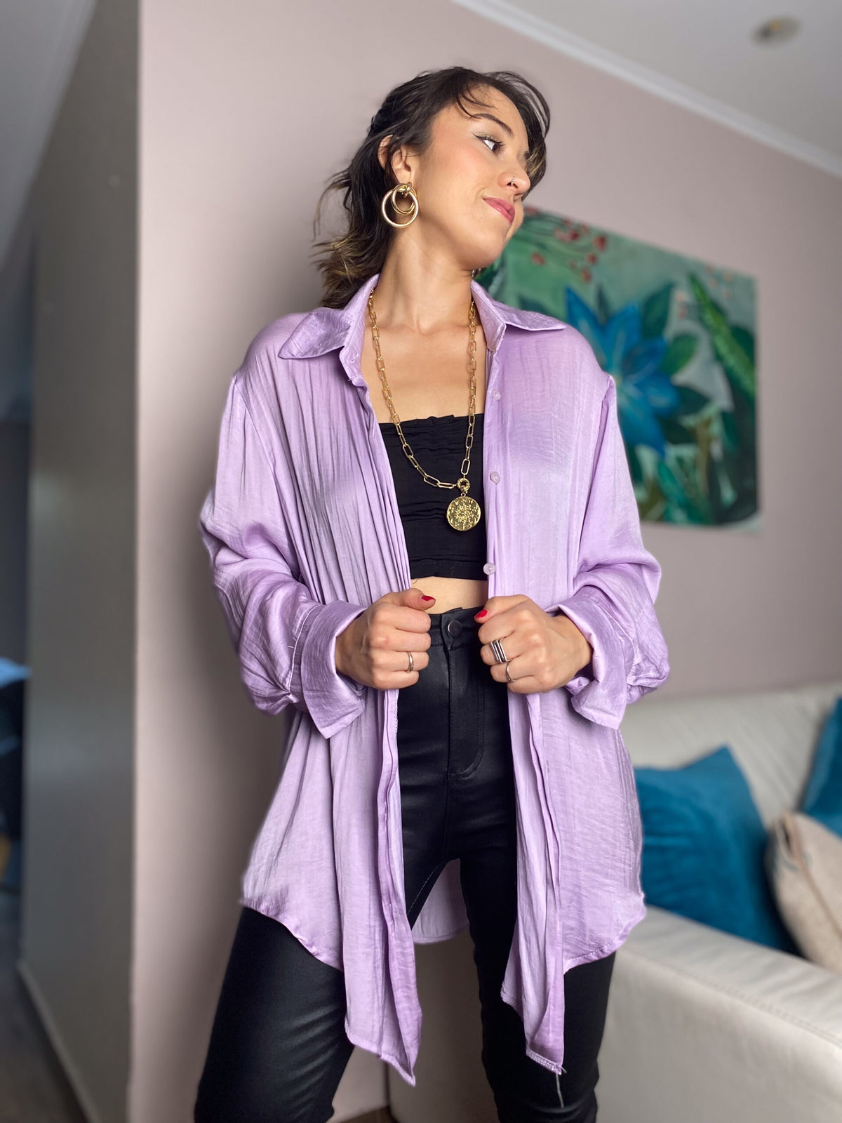 Blusa satín delgadita - Lila