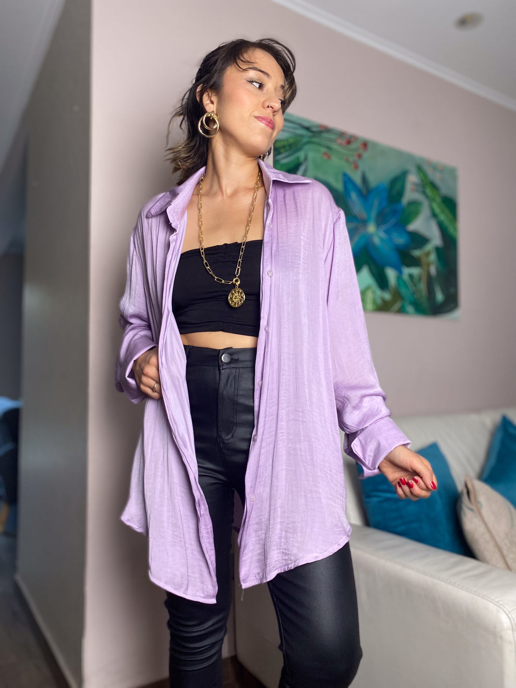 Blusa satín delgadita - Lila