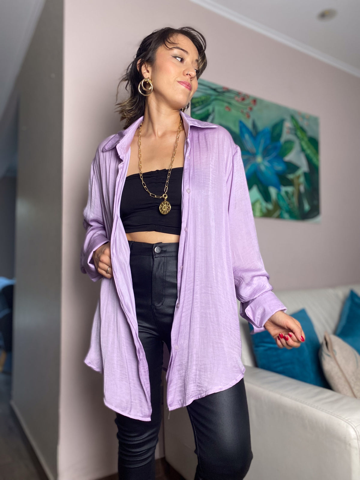 Blusa satín delgadita - Lila