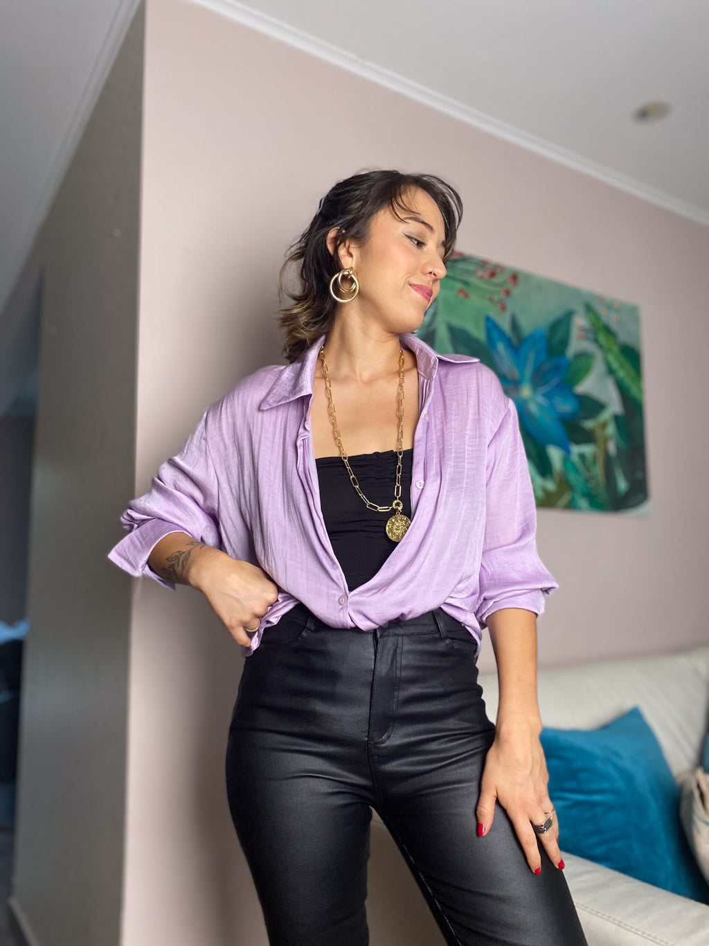 Blusa satín delgadita - Lila