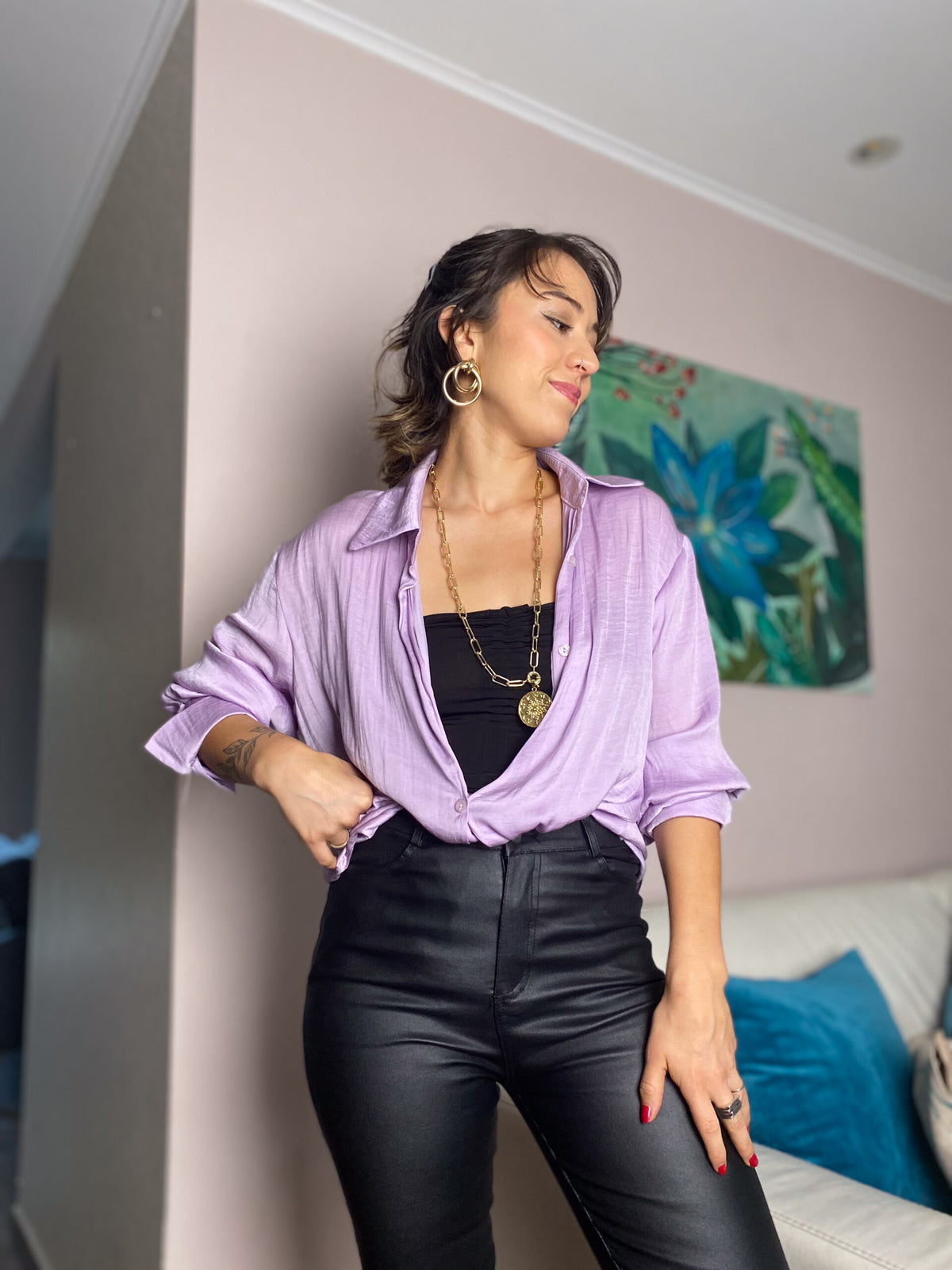 Blusa satín delgadita - Lila