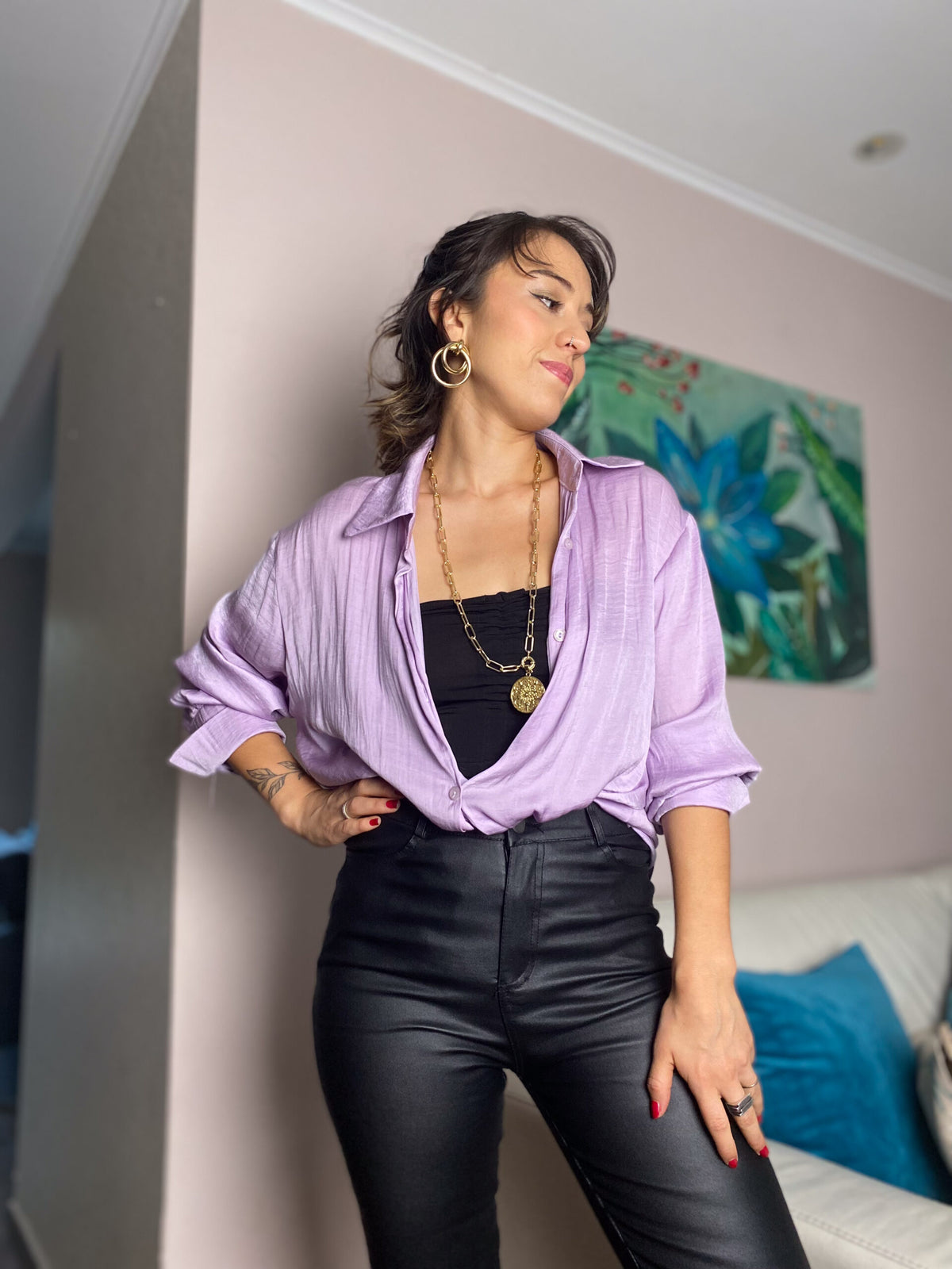 Blusa satín delgadita - Lila
